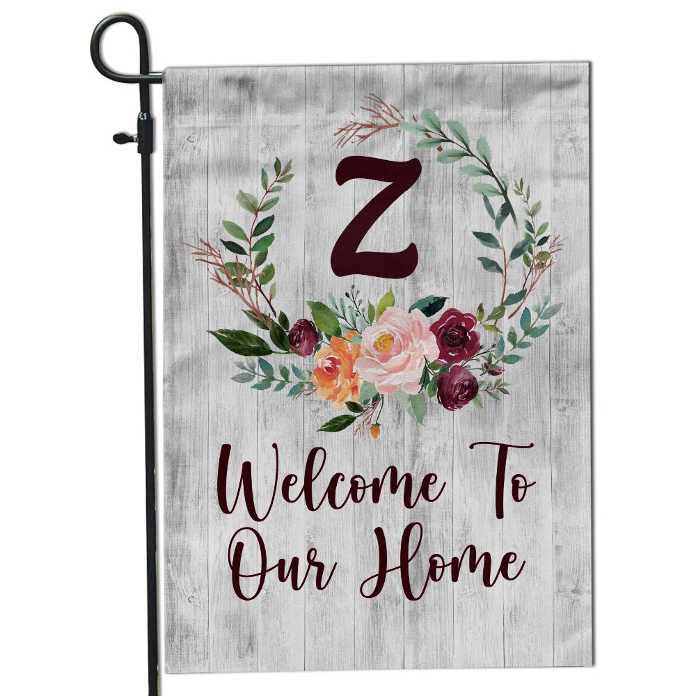 Personalized Initial Letter Monogram House Welcome to Our Home Flag Hello Spring Flowers Summer Warming | siriusteestore