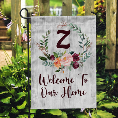 Personalized Initial Letter Monogram House Welcome to Our Home Flag Hello Spring Flowers Summer Warming | siriusteestore