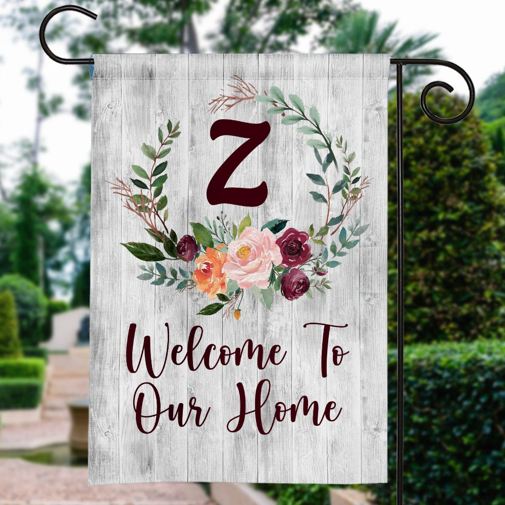 Personalized Initial Letter Monogram House Welcome to Our Home Flag Hello Spring Flowers Summer Warming | siriusteestore