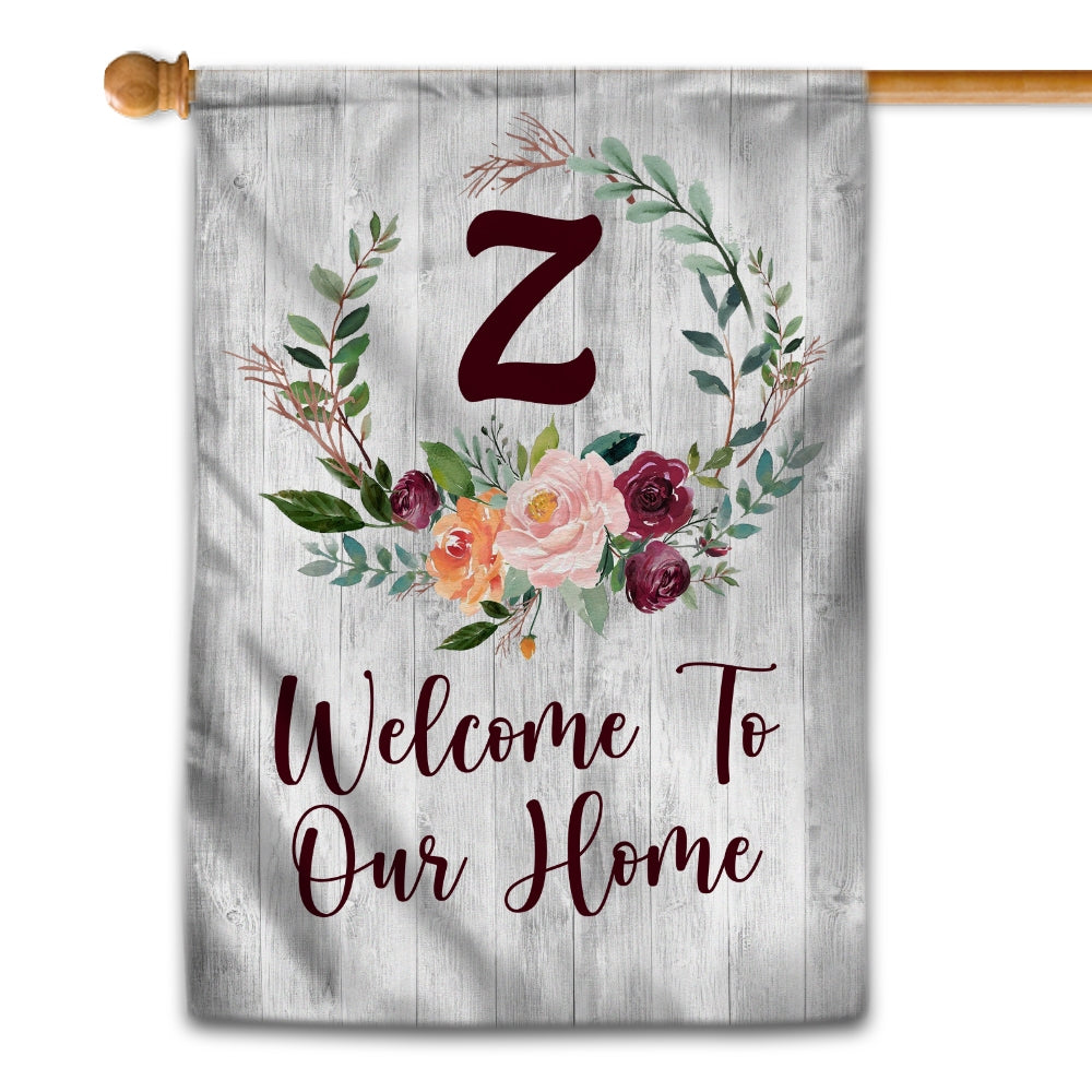 Personalized Initial Letter Monogram House Welcome to Our Home Flag Hello Spring Flowers Summer Warming | siriusteestore