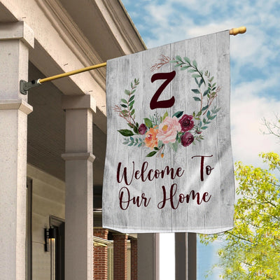 Personalized Initial Letter Monogram House Welcome to Our Home Flag Hello Spring Flowers Summer Warming | siriusteestore