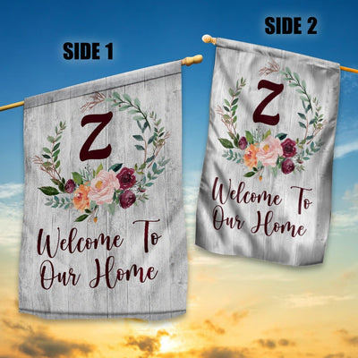 Personalized Initial Letter Monogram House Welcome to Our Home Flag Hello Spring Flowers Summer Warming | siriusteestore