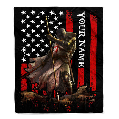 Personalized Knight Templar Blanket Custom Name Crusader Warrior American Flag For Men Husband Dad Son Birthday Christmas Customized Bed Fleece Throw Blanket | siriusteestore