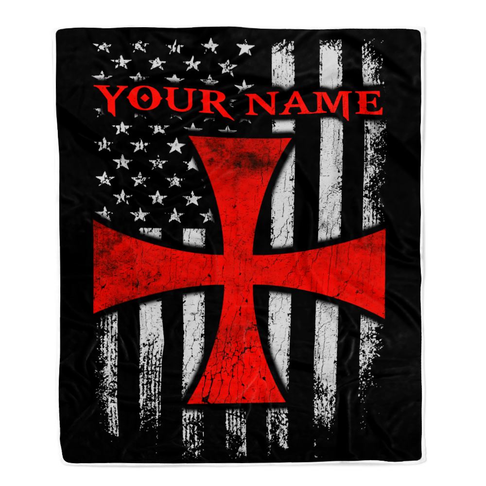 Personalized Knights Templar Blanket Custom Name American Flag of The Knights Templar For Men Dad Son Birthday Christmas Customized Bed Fleece Throw Blanket | siriusteestore