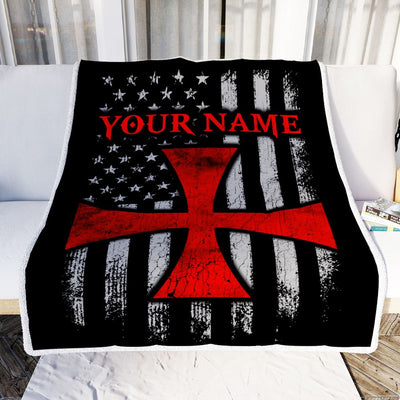 Personalized Knights Templar Blanket Custom Name American Flag of The Knights Templar For Men Dad Son Birthday Christmas Customized Bed Fleece Throw Blanket | siriusteestore