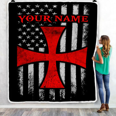 Personalized Knights Templar Blanket Custom Name American Flag of The Knights Templar For Men Dad Son Birthday Christmas Customized Bed Fleece Throw Blanket | siriusteestore