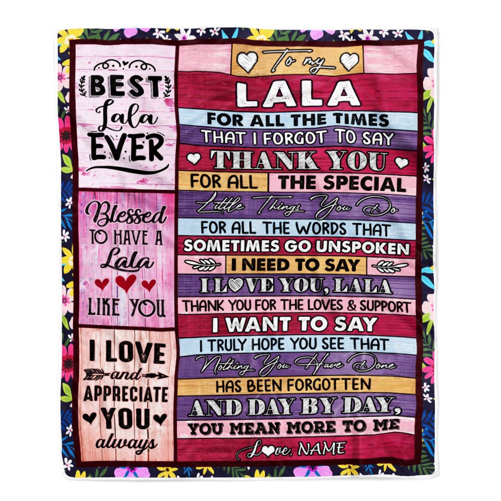 Personalized Lala Blanket From Granddaughter Grandson Thank You For The Love Lala Mothers Day Birthday Christmas Customized Bed Fleece Throw Blanket | siriusteestore