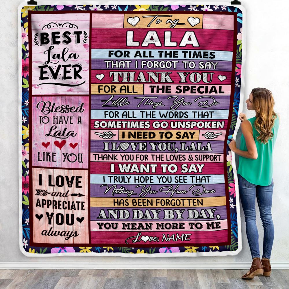Personalized Lala Blanket From Granddaughter Grandson Thank You For The Love Lala Mothers Day Birthday Christmas Customized Bed Fleece Throw Blanket | siriusteestore