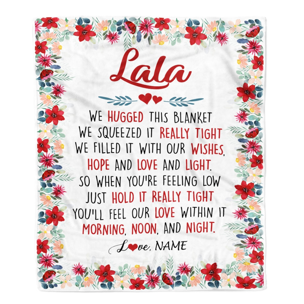 Personalized Lala Blanket From Grandkids Grandson Granddaughter We Hugged This Blanket Lala Birthday Mothers Day Christmas Customized Fleece Throw Blanket | siriusteestore
