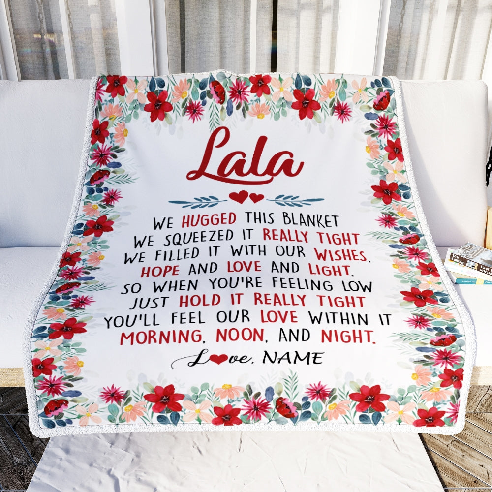 Personalized Lala Blanket From Grandkids Grandson Granddaughter We Hugged This Blanket Lala Birthday Mothers Day Christmas Customized Fleece Throw Blanket | siriusteestore