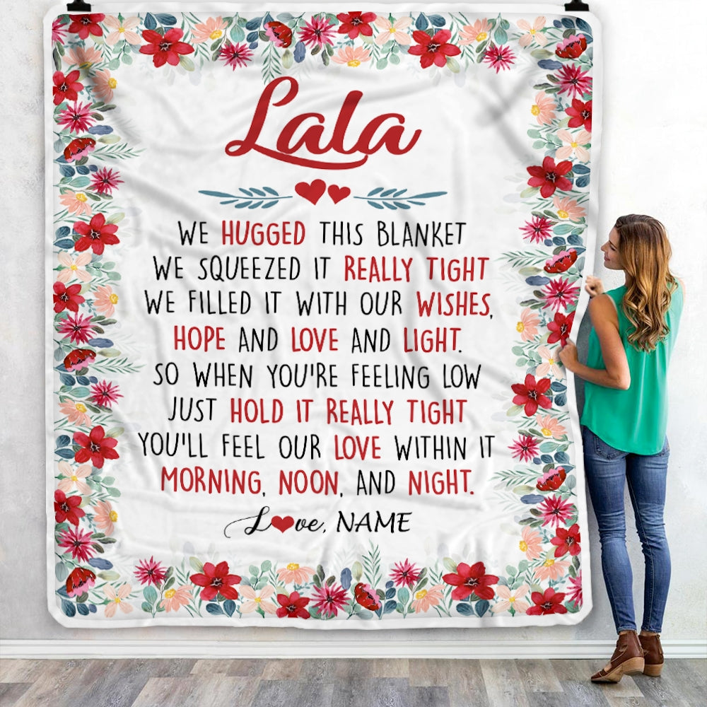 Personalized Lala Blanket From Grandkids Grandson Granddaughter We Hugged This Blanket Lala Birthday Mothers Day Christmas Customized Fleece Throw Blanket | siriusteestore