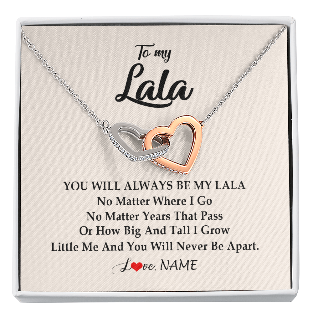 Interlocking Hearts Necklace | Personalized Lala Necklace From Grandkids Granddaughter Grandson You Will Always Be My Lala Birthday Mothers Day Christmas Customized Gift Box Message Card | siriusteestore