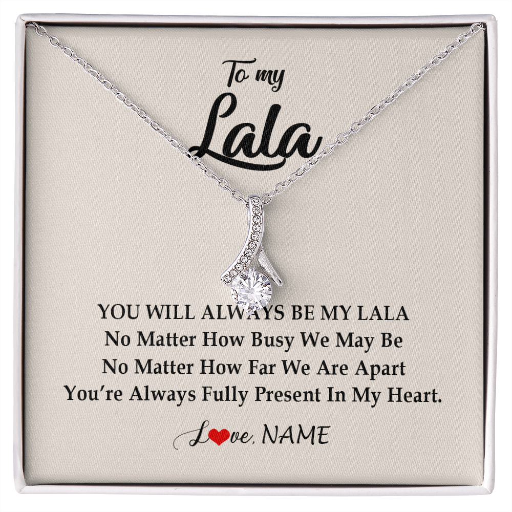 Alluring Beauty Necklace | Personalized Lala Necklace From Grandkids Granddaughter Grandson You're Always In My Heart Lala Birthday Mothers Day Christmas Customized Gift Box Message Card | siriusteestore