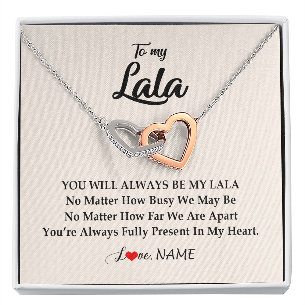 Interlocking Hearts Necklace | Personalized Lala Necklace From Grandkids Granddaughter Grandson You're Always In My Heart Lala Birthday Mothers Day Christmas Customized Gift Box Message Card | siriusteestore