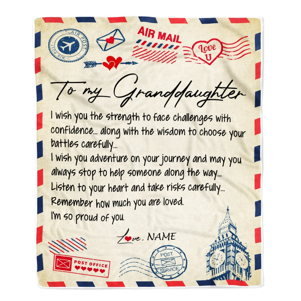 Personalized Letter Blanket To My Granddaughter From Grandma Grandpa I'm So Proud Of You Birthday Christmas Thanksgiving Graduation Customized Fleece Blanket | siriusteestore