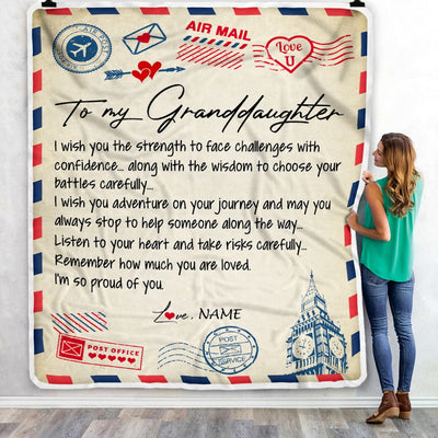 Personalized Letter Blanket To My Granddaughter From Grandma Grandpa I'm So Proud Of You Birthday Christmas Thanksgiving Graduation Customized Fleece Blanket | siriusteestore