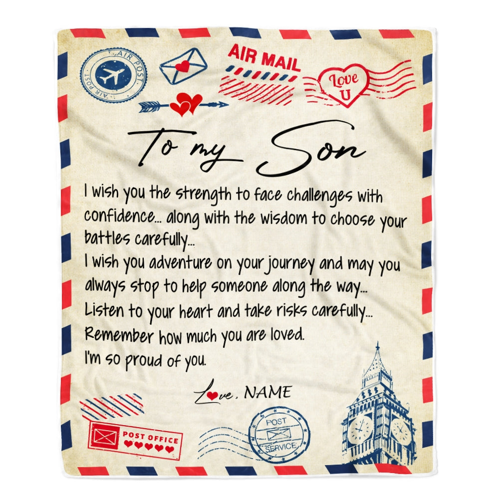 Personalized Letter Blanket To My Son From Mom Dad I'm So Proud Of You Son Birthday Christmas Thanksgiving Graduation Customized Fleece Blanket | siriusteestore