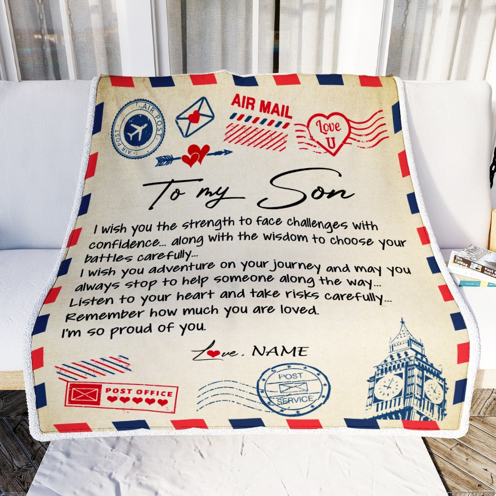 Personalized Letter Blanket To My Son From Mom Dad I'm So Proud Of You Son Birthday Christmas Thanksgiving Graduation Customized Fleece Blanket | siriusteestore