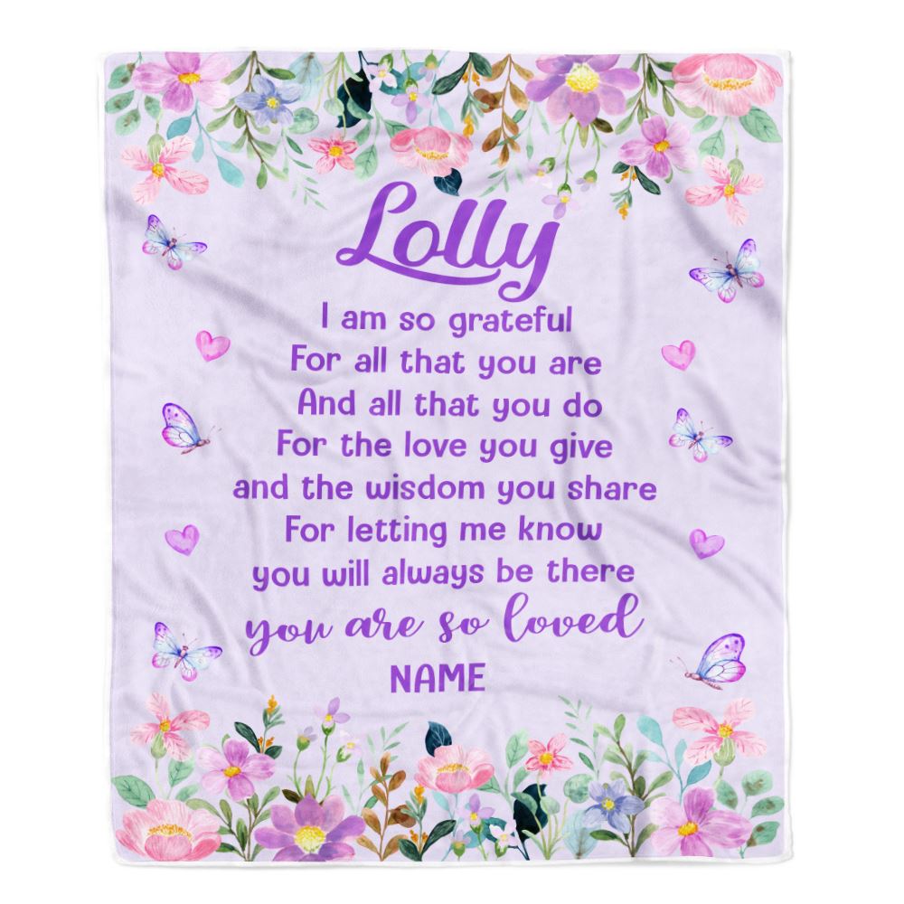 Personalized Lolly Blanket From Granddaughter Grandson Floral Butterfly Love You Give Lolly Mothers Day Birthday Christmas Customized Bed Fleece Throw Blanket | siriusteestore