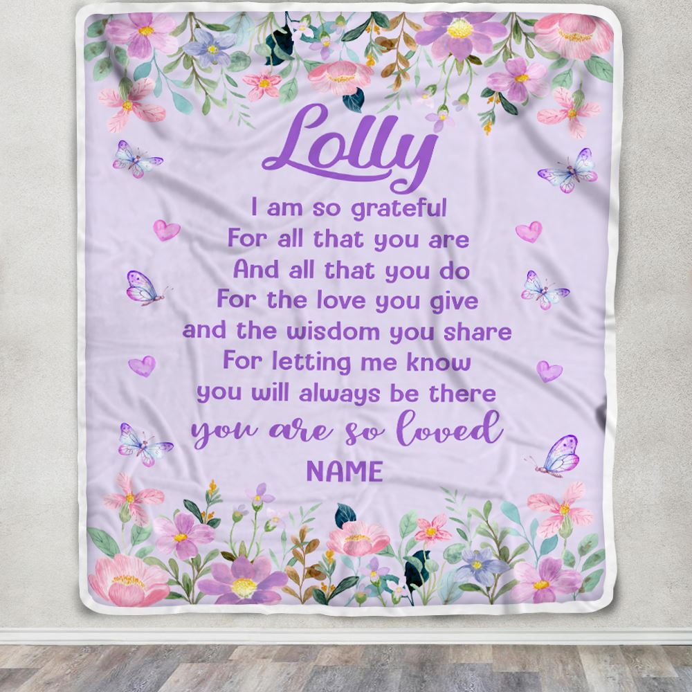 Personalized Lolly Blanket From Granddaughter Grandson Floral Butterfly Love You Give Lolly Mothers Day Birthday Christmas Customized Bed Fleece Throw Blanket | siriusteestore