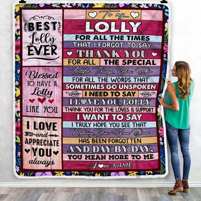 Personalized Lolly Blanket From Granddaughter Grandson Thank You For The Love Lolly Mothers Day Birthday Christmas Customized Bed Fleece Throw Blanket | siriusteestore