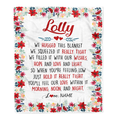 Personalized Lolly Blanket From Grandkids Grandson Granddaughter We Hugged This Blanket Lolly Birthday Mothers Day Christmas Customized Fleece Throw Blanket | siriusteestore