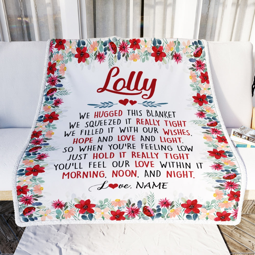 Personalized Lolly Blanket From Grandkids Grandson Granddaughter We Hugged This Blanket Lolly Birthday Mothers Day Christmas Customized Fleece Throw Blanket | siriusteestore