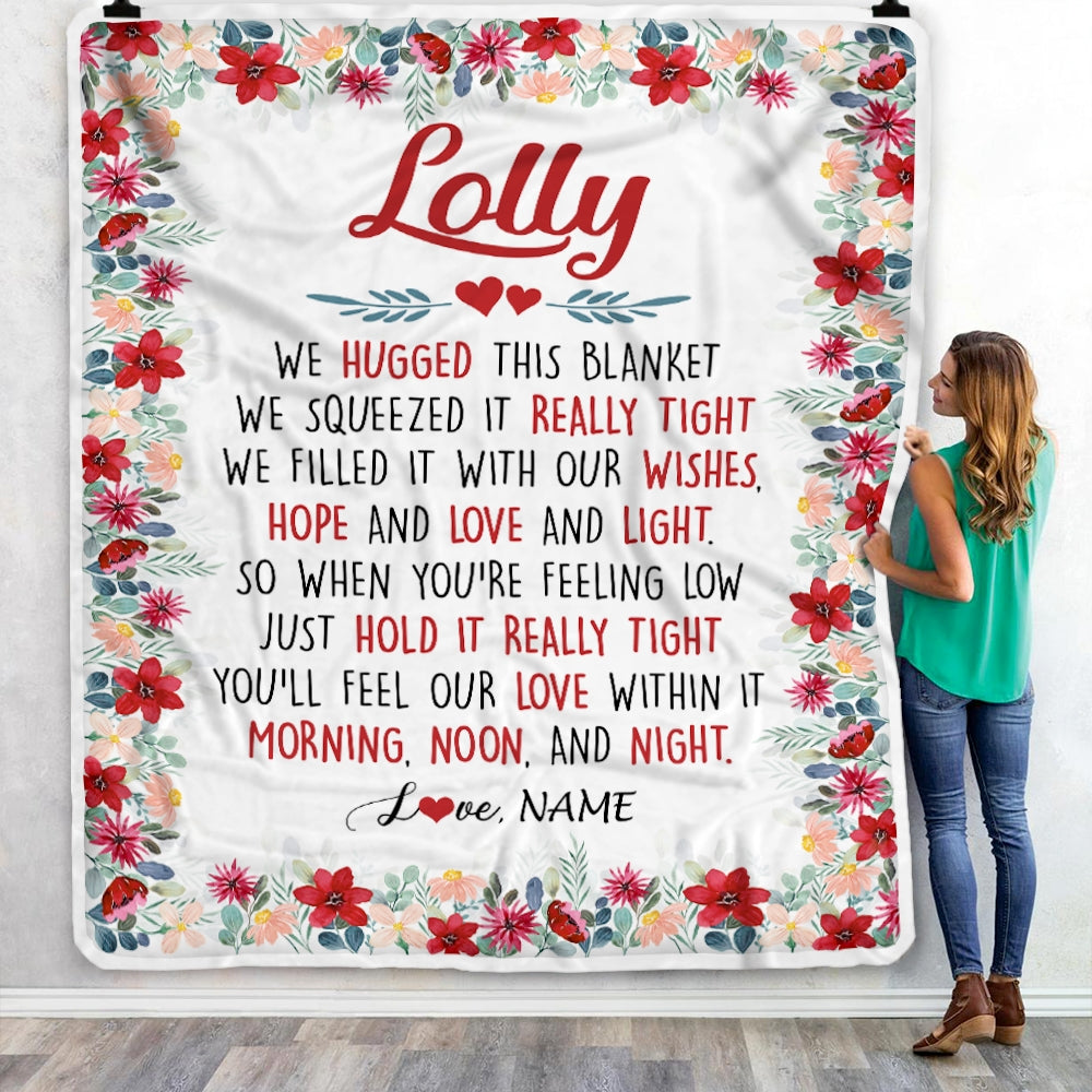 Personalized Lolly Blanket From Grandkids Grandson Granddaughter We Hugged This Blanket Lolly Birthday Mothers Day Christmas Customized Fleece Throw Blanket | siriusteestore