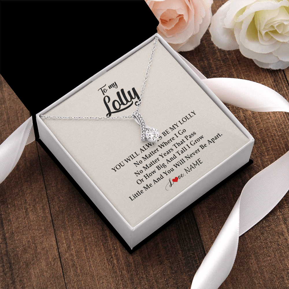 Alluring Beauty Necklace | Personalized Lolly Necklace From Grandkids Granddaughter Grandson You Will Always Be My Lolly Birthday Mothers Day Christmas Customized Gift Box Message Card | siriusteestore