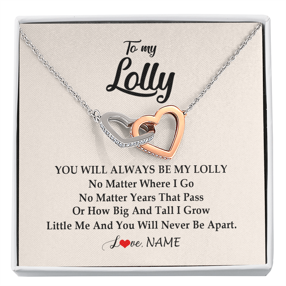 Interlocking Hearts Necklace | Personalized Lolly Necklace From Grandkids Granddaughter Grandson You Will Always Be My Lolly Birthday Mothers Day Christmas Customized Gift Box Message Card | siriusteestore