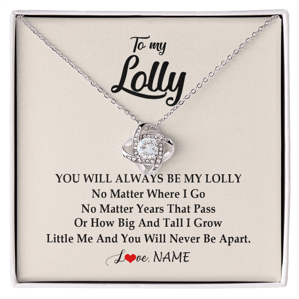 Love Knot Necklace | Personalized Lolly Necklace From Grandkids Granddaughter Grandson You Will Always Be My Lolly Birthday Mothers Day Christmas Customized Gift Box Message Card | siriusteestore
