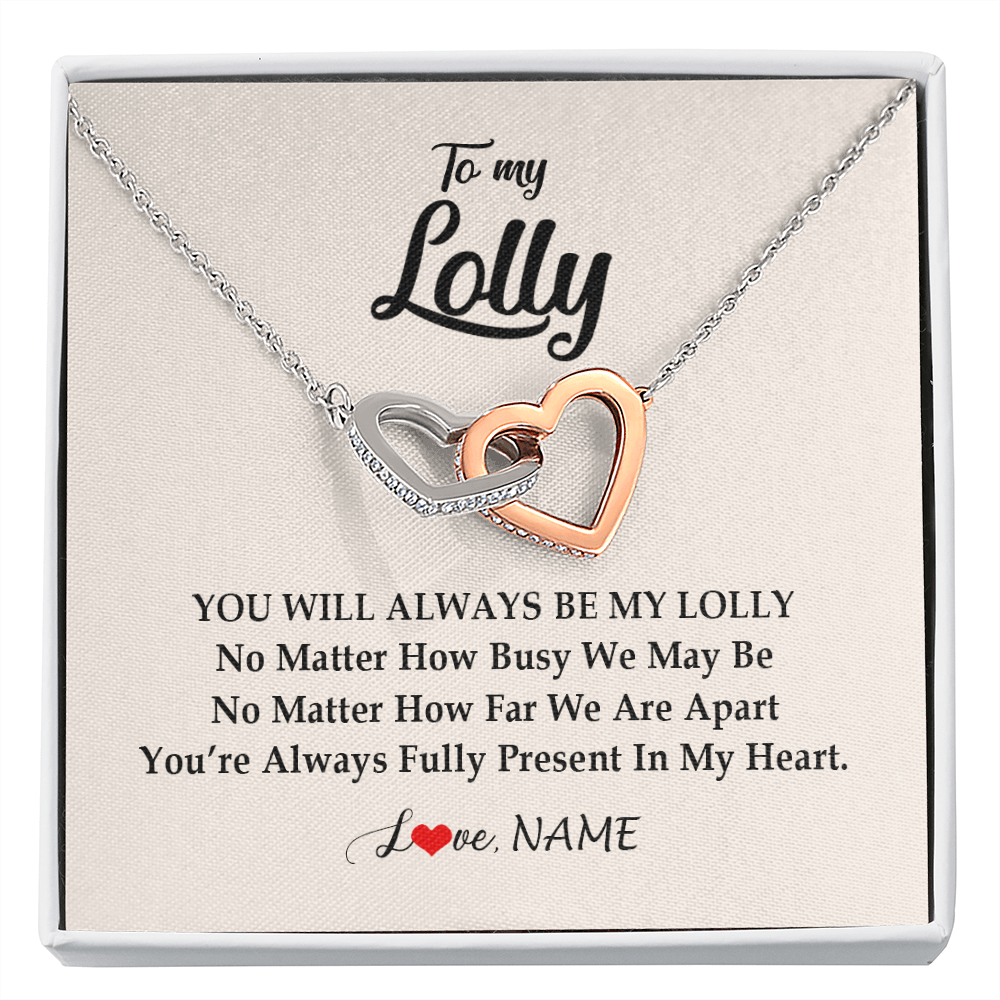 Interlocking Hearts Necklace | Personalized Lolly Necklace From Grandkids Granddaughter Grandson You're Always In My Heart Lolly Birthday Mothers Day Jewelry Customized Gift Box Message Card | siriusteestore