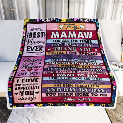 Personalized Mamaw Blanket From Granddaughter Grandson Thank You For The Love Mamaw Mothers Day Birthday Christmas Customized Bed Fleece Throw Blanket | siriusteestore