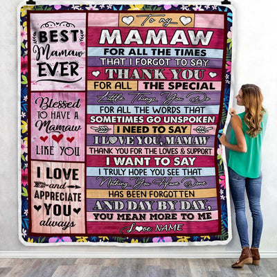 Personalized Mamaw Blanket From Granddaughter Grandson Thank You For The Love Mamaw Mothers Day Birthday Christmas Customized Bed Fleece Throw Blanket | siriusteestore