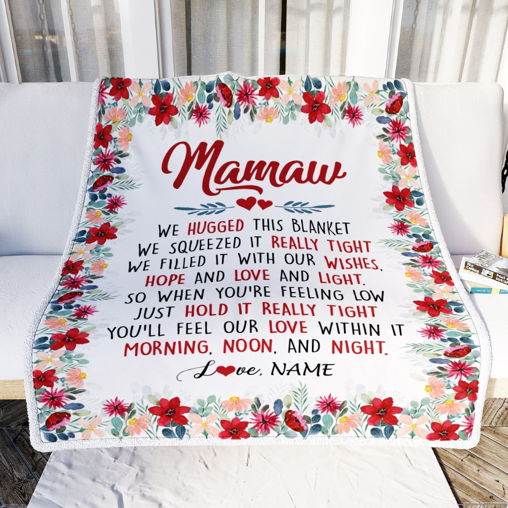 Personalized Mamaw Blanket From Grandkids Grandson Granddaughter We Hugged This Blanket Mamaw Birthday Mothers Day Christmas Customized Fleece Throw Blanket | siriusteestore