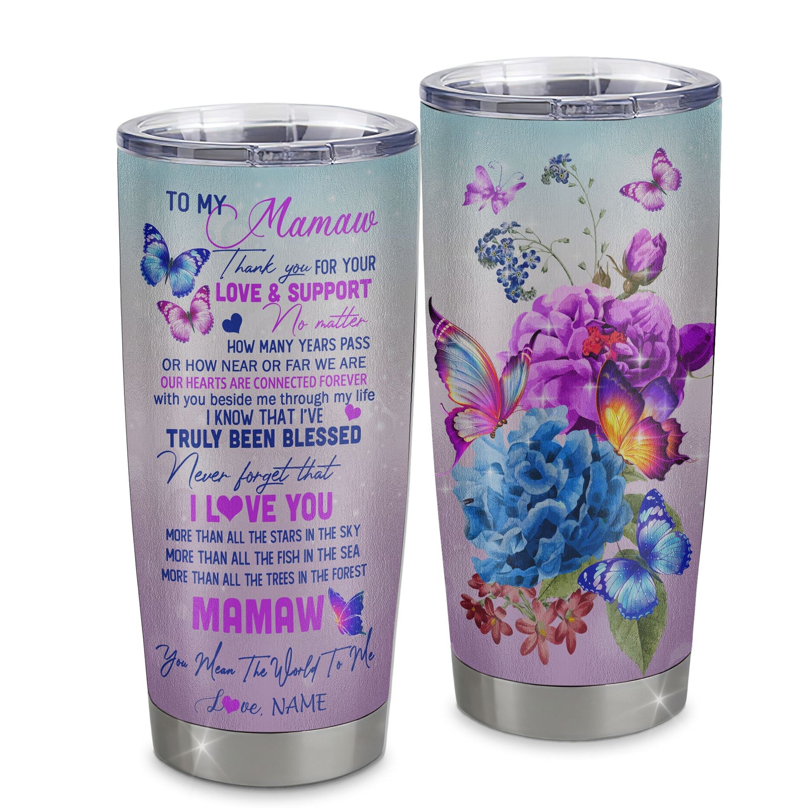 Personalized Mamaw From Granddaughter Grandson Stainless Steel Tumbler Cup Thank You Never Forget I Love You Mamaw Mothers Day Birthday Christmas Travel Mug | siriusteestore