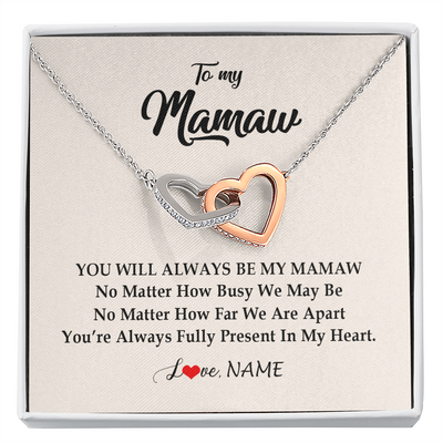 Interlocking Hearts Necklace | Personalized Mamaw Necklace From Grandkids Granddaughter Grandson You're Always In My Heart Mamaw Birthday Mothers Day Jewelry Customized Gift Box Message Card | siriusteestore