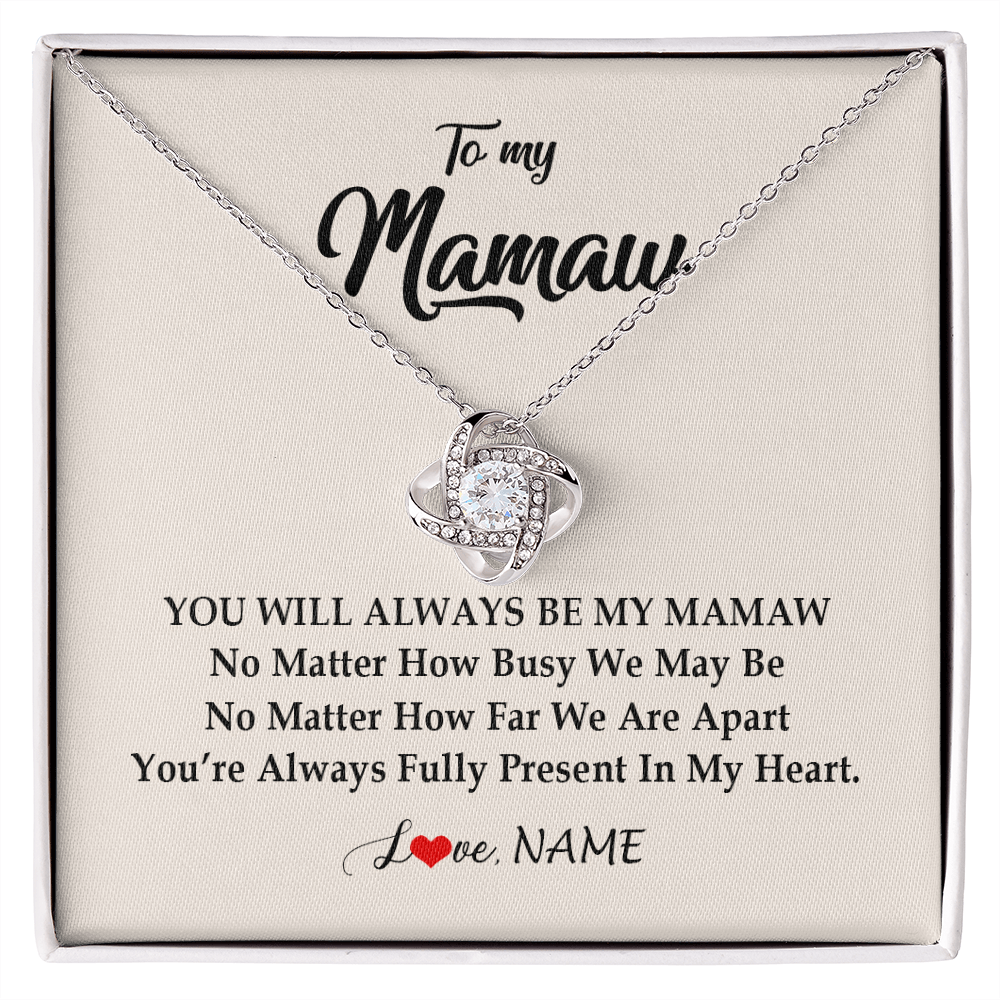 Love Knot Necklace | Personalized Mamaw Necklace From Grandkids Granddaughter Grandson You're Always In My Heart Mamaw Birthday Mothers Day Jewelry Customized Gift Box Message Card | siriusteestore