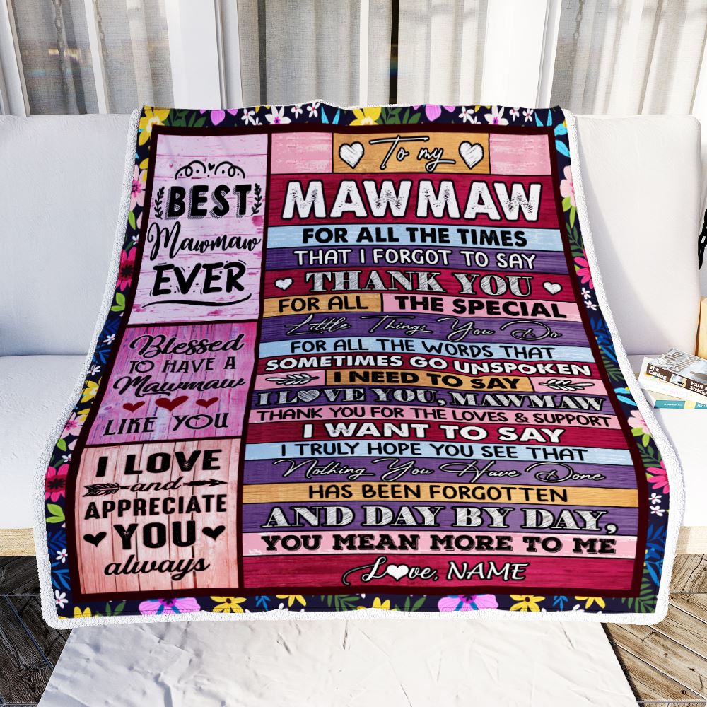 Personalized Mawmaw Blanket From Granddaughter Grandson Thank You For The Love Mawmaw Mothers Day Birthday Christmas Customized Bed Fleece Throw Blanket | siriusteestore