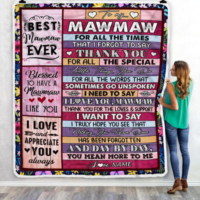 Personalized Mawmaw Blanket From Granddaughter Grandson Thank You For The Love Mawmaw Mothers Day Birthday Christmas Customized Bed Fleece Throw Blanket | siriusteestore