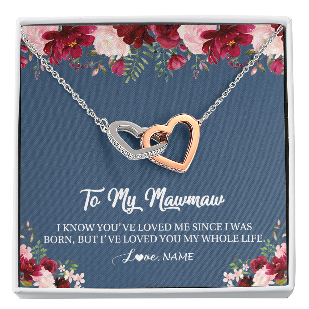 Interlocking Hearts Necklace | Personalized Mawmaw Necklace From Grandkids Granddaughter Grandson I've Loved You My Whole Life Floral Mawmaw Birthday Mothers Day Christmas Customized Message Card | siriusteestore
