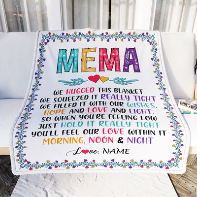 Personalized Mema Blanket From Grandkids We Hugged This Blanket Mema Birthday Mothers Day Christmas Customized Fleece Blanket | siriusteestore