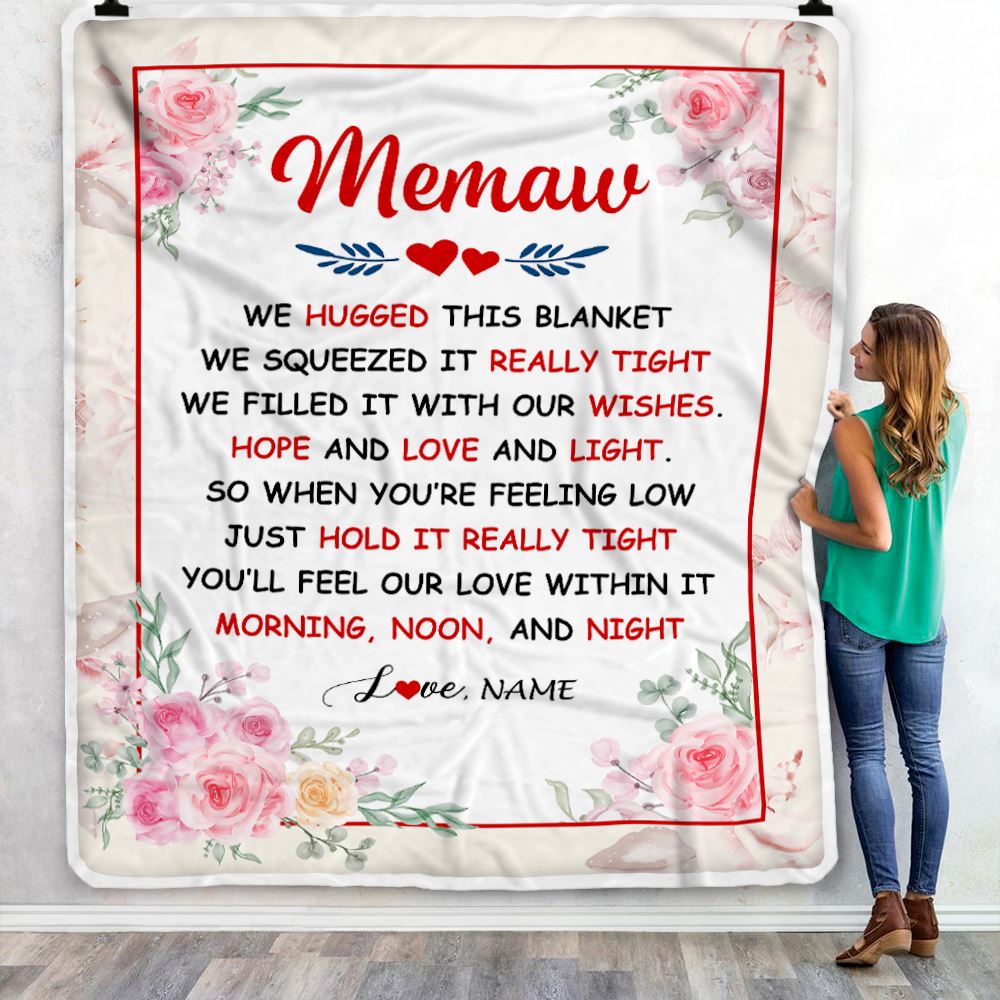 Personalized Memaw Blanket From Grandkids Granddaughter Grandson We Hugged This Blanket Floral Memaw Birthday Mothers Day Christmas Customized Fleece Blanket | siriusteestore