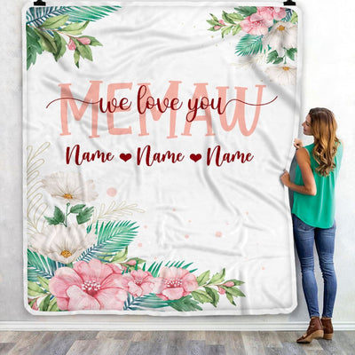 Personalized Memaw Blanket From Grandkids Granddaughter Grandson We Love You Floral Memaw Birthday Mothers Day Christmas Customized Fleece Throw Blanket | siriusteestore