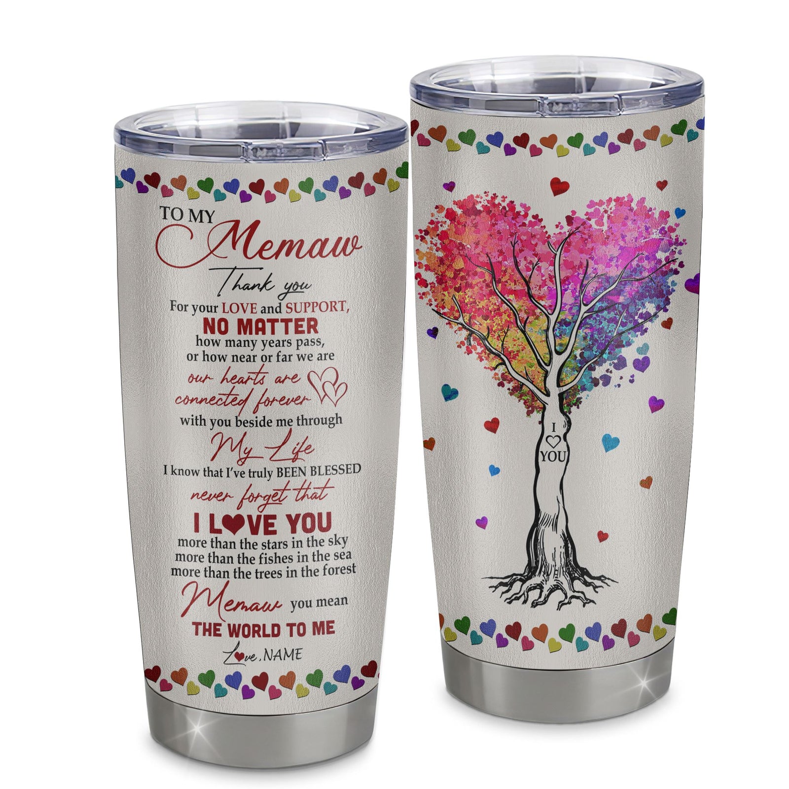 Personalized Memaw From Grandkids Stainless Steel Tumbler Cup Never Forget I Love You You Mean The World To Me Memaw Mothers Day Birthday Christmas Travel Mug | siriusteestore