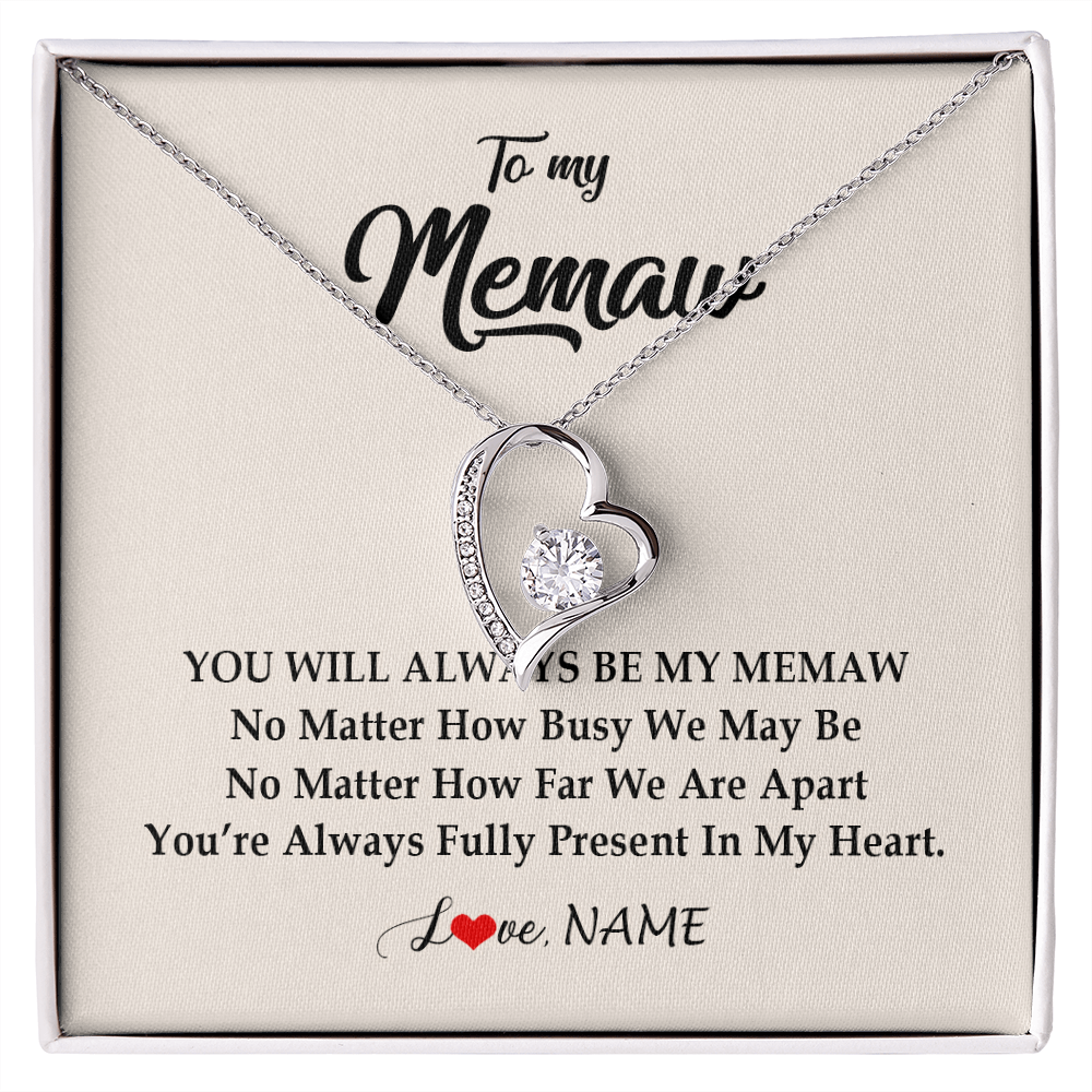 Forever Love Necklace | Personalized Memaw Necklace From Grandkids Granddaughter Grandson You're Always In My Heart Memaw Birthday Mothers Day Jewelry Customized Gift Box Message Card | siriusteestore