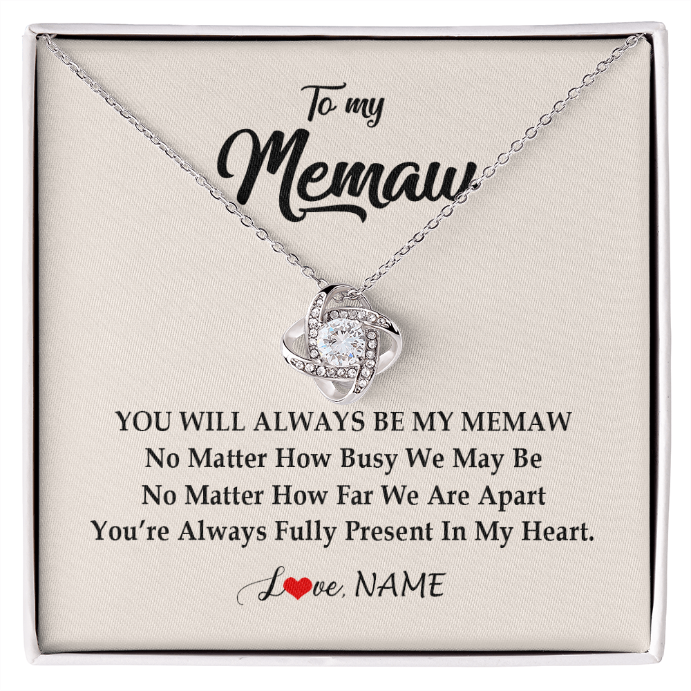 Love Knot Necklace | Personalized Memaw Necklace From Grandkids Granddaughter Grandson You're Always In My Heart Memaw Birthday Mothers Day Jewelry Customized Gift Box Message Card | siriusteestore