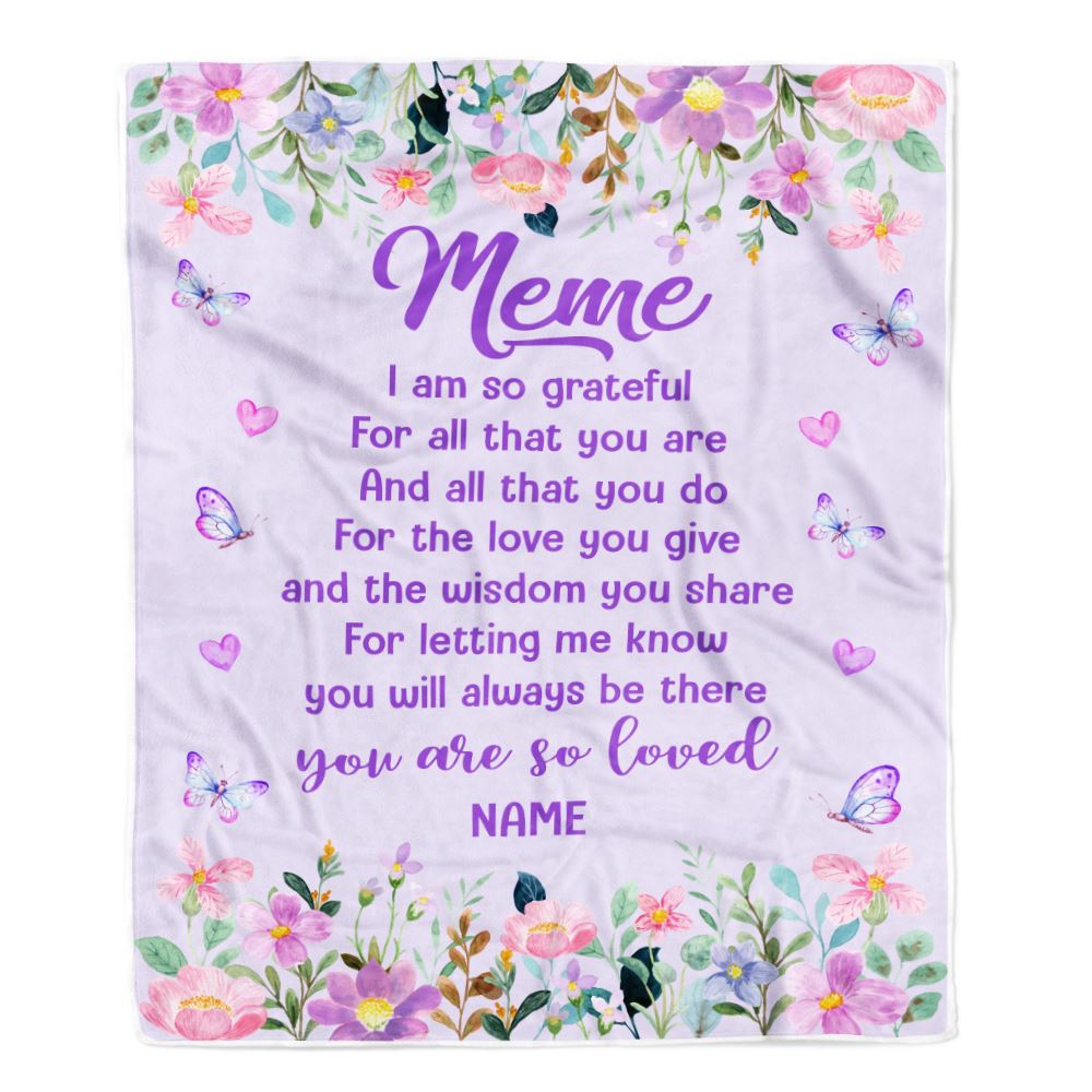 Personalized Meme Blanket From Granddaughter Grandson Floral Butterfly Love You Give Meme Mothers Day Birthday Christmas Customized Bed Fleece Throw Blanket | siriusteestore