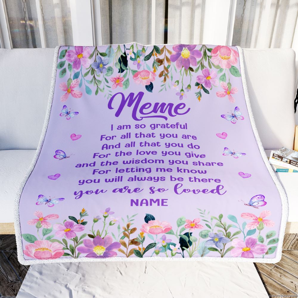Personalized Meme Blanket From Granddaughter Grandson Floral Butterfly Love You Give Meme Mothers Day Birthday Christmas Customized Bed Fleece Throw Blanket | siriusteestore