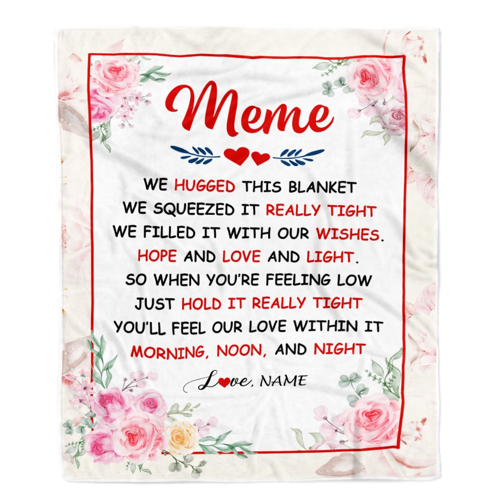 Personalized Meme Blanket From Grandkids Granddaughter Grandson We Hugged This Blanket Floral Meme Birthday Mothers Day Christmas Customized Fleece Blanket | siriusteestore